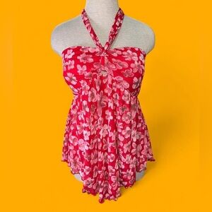 NWT No Boundaries Red and Pink Floral Halter Top